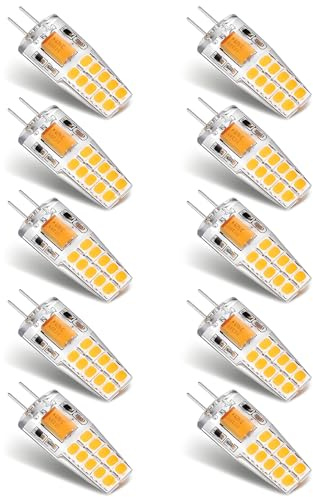 Joutameili 10 Pack G4 LED Bulb 12V AC/DC 3W Bi-Pin Base G4 Bulb 30W T3 LED Halogen Lights Replacement (Soft Warm White 2700K)