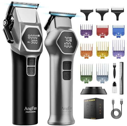 ANGFAN Professional Hair Clippers for Men - 8000RPM Brushless Motor & 440C Steel Blades, Barber-Grade Cordless Clippers & Trimmer Set for Fade Designs, Hair Cutting Tools for Professional Barbers