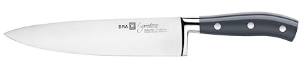 BRA Signature | Cuchillo cocinero 200 mm | Acero Inoxidable alemán forjado con Molibdeno Vanadio, Mango Remachado ABS, Diseño Ergonómico, Hoja 1, 6 mm espesor