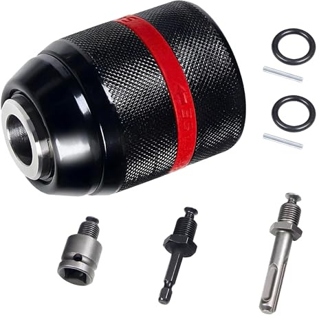 Keyless Drill Chuck for Milwaukee, 1/2-20UNF Mount 1.5-13mm Self-Tighten Drill Chuck for Hand Drill Impact Driver, with 3/8 SDS-Plus Shank 1/2 Impact Wrench Adapter 1/4 Hex Shank
