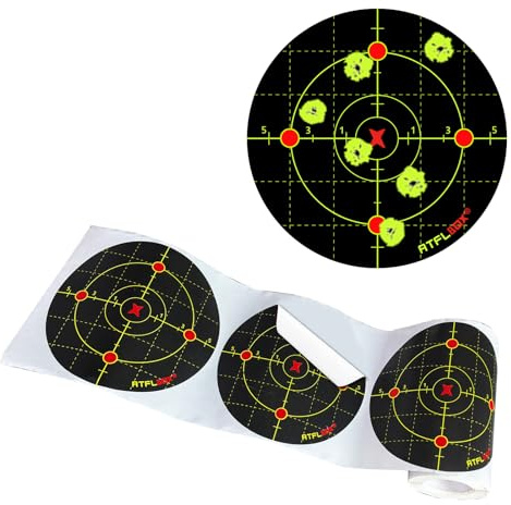 Atflbox 6 inch Splatter Adhesive Bullseye Fluorescent Yellow Shooting Target Stickers, 100 Self Adhesive Target Roll for BB Gun, Pellet Gun, Airsoft, Rifle Indoor and Outdoor Shooting Range