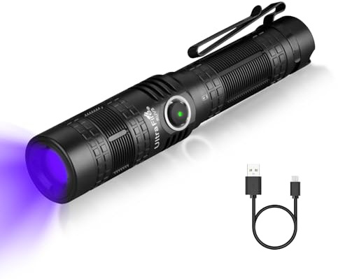 ULTRAFIRE RUV3 Rechargeable 365nm UV Flashlight for Deer Blood Tracking | Black-filter flashlight with uniform UV beam, two modes for NDT, fluorescent penetrant inspection, minerals, and restoration