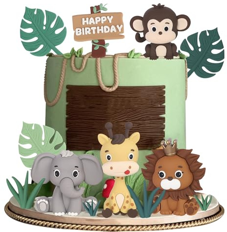 SYKYCTCY 12 Pack Animal Cupcake Toppers Tropical Leave Woodland Tropical Farm Animals Cupcake Picks Jungle Safari Animal Cake Decorations Kids Birthday Baby Shower Theme Party Supplies