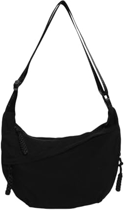 AYNKH Borsa a Tracolla a Mezzoluna, Borsa a Spalla in Nylon con Tracolla Regolabile Borsa a Tracolla a Spalla Borsa a Messaggero Casual a Colore Solido per Donne Uomini Viaggio Scuola Lavoro, Nero
