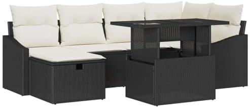 vidaXL Trädgårdsoffset med kudde 7 pcs Svart konstrotting, Trädgård och Terass, Modulär Utemöbel, Rattan-soffor för Avkoppling, UV-skyddad Utformning