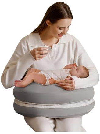 iuscacey Almohada de Lactancia 6 en 1 para bebés: Almohada ergonómica y cuña antirreflujo. Almohada de Apoyo para bebés Boca Abajo y para Descansar. Gris.