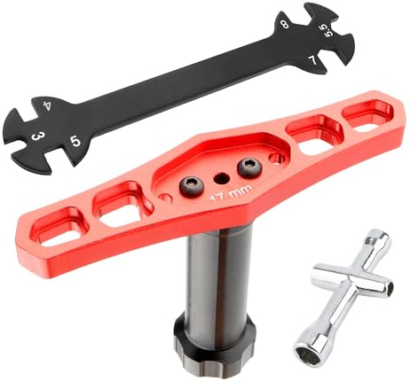 GDOOL Universal 17mm Wheel Hex Wrench & Cross Socket Spanner (4/5/5.5/7mm) & Turnbuckle Wrench (3/4/5/5.5/7/8mm) | Ultimate 3-in-1 RC Repair Tool Set for 1:8 1:10 Scale Car Truck Buggy Crawler
