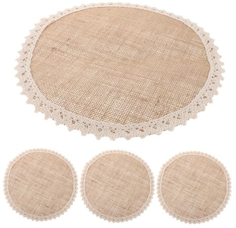 PartyKindom 4pezzi Tovagliette Rotonde in Lino Pizzo Vintage Antiscivolo per Tavolo da Pranzo per Uso Interno ed Esterno