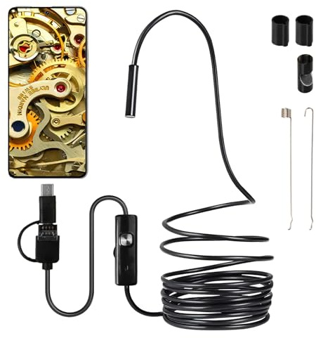 Camera Endoscopique, Endoscope Industriel Caméra D'inspection Endoscopique Serpent, 6 LEDs, Câble Semi-Rigide 3.5m IP67, Compatible Android et iOS