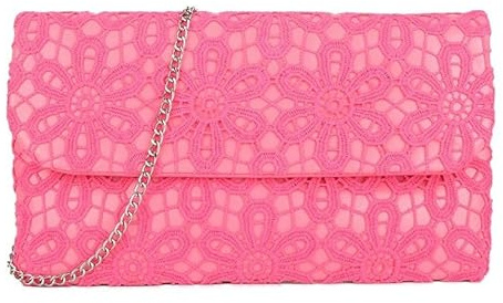 Girly Handbags Femme Pochette enveloppe en Dentelle pour Femme, Sac de soirée pour Mariages, Occasions spéciales Fuchsia