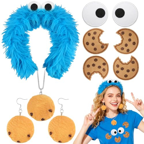 Oerphh 10 Stück Cookie Monster Haarreif KrüMelmonster KostüM Damen Kinder Accessories Kekse Muppets FüR Outfit Halloween Fasching Karneval Cosplay Erwachsene Maskerade Mottoparty Keks-Liebhaber