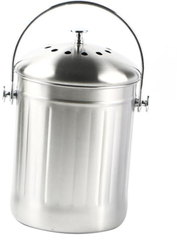 POPETPOP Poubelle de Cuisine Acier Inoxydable Composteur Compact pour Déchets Alimentaires avec Couvercle Bac à Compost Intérieur pour Comptoir Résistant Odeur