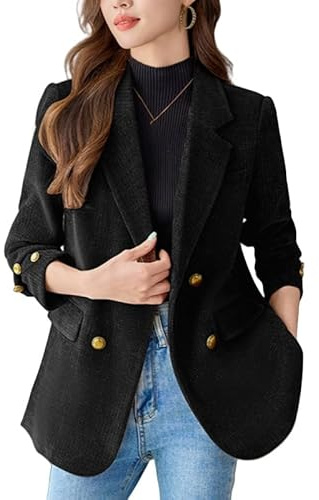 Blazer Mujer Chaqueta Blazer De Pana Ajustado para Mujer Chaqueta Clásica con Botones Dorados Traje Informal De Negocios con Cuello De Solapa Y Doble Botonadura Abrigo Elegante para Trabajo Y Ofici