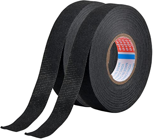 Aohyue 2 Rollen Hitzebeständiges Klebeband, 19mm x 15m, Schwarzes Isolierband für Kabelbäume, Gewebeband für Automotive, Elektrisches Klebeband, Anti-Rutsch für Haushalt, KFZ & Motorrad