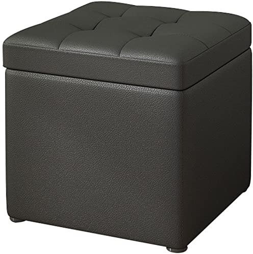Panca portaoggetti imbottita con gambe in legno, elegante pouf per soggiorno, seduta a cubo e cassettiera per scarpe, poggiapiedi in pelle nera e tavolo da toeletta