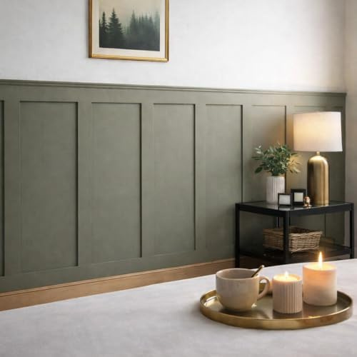 WOODICA MDF Wall Panelling Strips 120cm x 10cm (Pack of 6) – Pre-Cut Smooth Paintable MDF Boards for DIY Wainscoting, Shaker Panels & Feature Walls (Green Moisture Resistant)