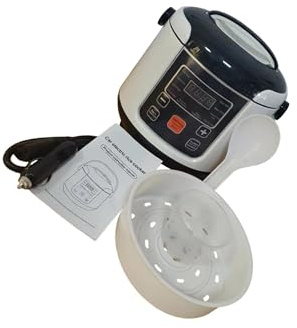 PIXZCSA Olla arrocera portátil eficiente con revestimiento de olla eléctrica para cocinar comidas en movimiento. Ideal para amantes de los viajes. 1 cuchara, 12 V para coches, 22x22x23cm