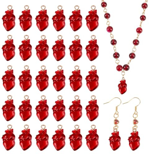 PH PandaHall 30 colgantes de corazón 3D, colgante de órgano humano rojo, forma de corazón gótico, resina Chrms para manualidades, punk, gótico, fabricación de joyas y decoración romántica