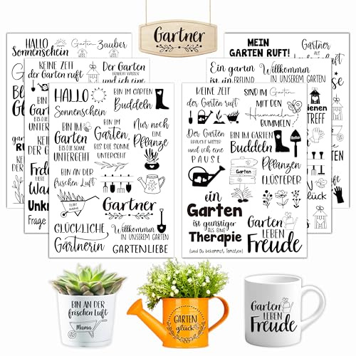 Rub On Sticker Set 6 Blatt A5 Abreibebilder Aufkleber Garten Gartendeko | Lustige Sprüche Deko für Schrebergarten, Gießkanne, Gummistiefel, Scrapbooking, Geschenke für Gärtner