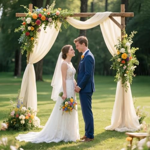 Satiskid 6m Wedding Arch Draping Fabric, 29.5x118 Inch Chiffon Sheer Voile Backdrop Curtain, Polyester Drapery for Ceremony Ceiling Party Decor (Ivory)