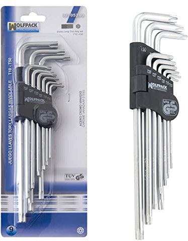 WOLFPACK LINEA PROFESIONAL - Juego Llaves TorxL 9 Piezas Largo Inviolable