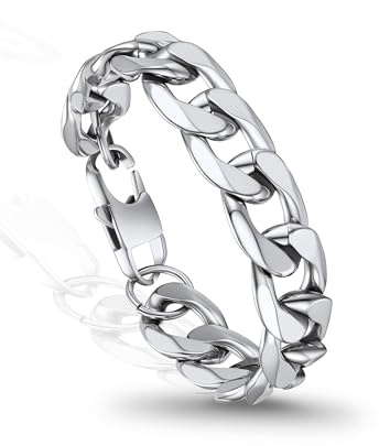 PROSTEEL Personligt armband för män, 6/9/13 mm bred, rostfritt stål, pansarkedja, armband, tunga länkar, kedjearmband, valbar längd 19/21 cm, anpassbar, 19 centimeters, Rostfritt stål, Utan sten