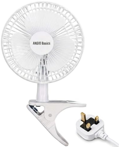 ANSIO 6 Inch Clip On Fan – Mini Desk Fan with Clamp, Plug in Portable Fan with 2 Speed Settings, 360° Rotatable Head & 45° Tilt Adjustment, Clip Fan for Bed, Desk & Office - White