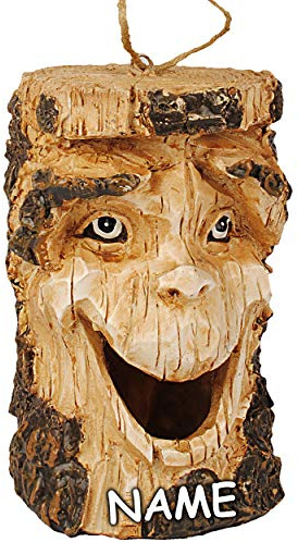 alles-meine.de GmbH Vogelhaus/Dekofigur - lustiger Baum - 21 cm - inkl. Name - aus Kunstharz/Polyresin - Nistkasten Vogelhäuschen Vogelnistkasten - für Garten & Balkon - bunt..