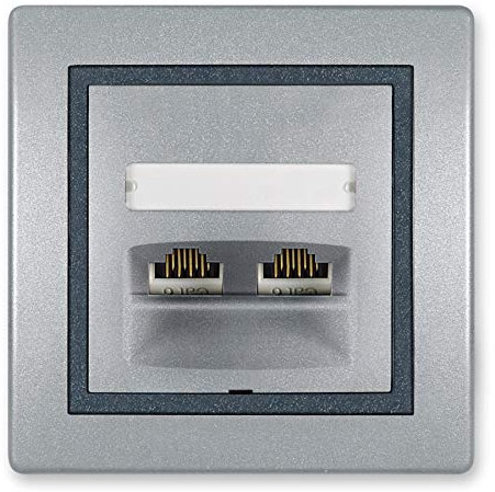 ALING-CONEL Telefondose 2-fach RJ12 6/6 Keystone Cat 3 / inkl.Rahmen (komplett) Silber/Graphit/Silber