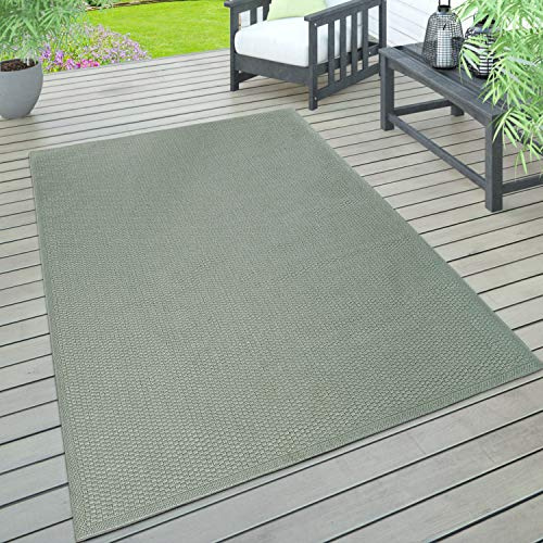 Paco Home Inom- och utomhusmatta, terrass och balkong, väderbeständig enfärgad m. struktur, Storlek:120x160 cm, Färg:Grön