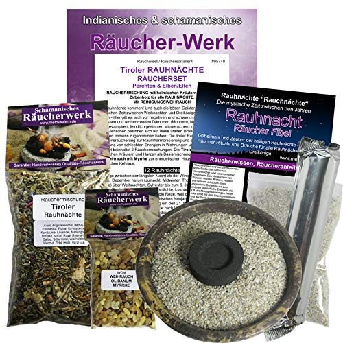 RAUHNÄCHTE Räucherwerk 9-TLG Räucher-Set zum räuchern Tiroler RAUHNACHT + RÄUCHERSCHALE + WEIHRAUCH + MYRRHE + 20-Kräuter-Räuchermischung, ZUBEHÖR für 12 Nächte & DREIKÖNIGE. 95740-B10WOM