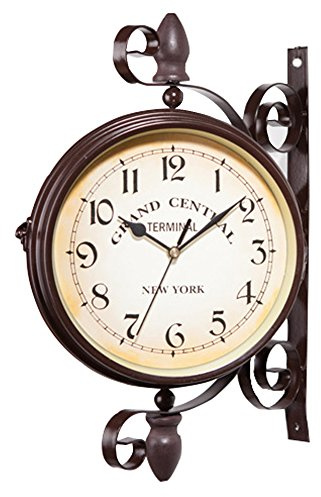 Oriental riverkit Horloge de Gare Double Face, Horloge de Gare Pendule Murale Double Face Style Rétro Elégante Idéal pour Maison, Jardin, Terrasse 38 * 37cm (Black)