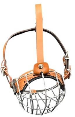 Muselière en Fil métallique Robuste pour Boxer, American Bully et Autres Chiens avec museau Court (Panier Argent/Cuir Marron, B2)