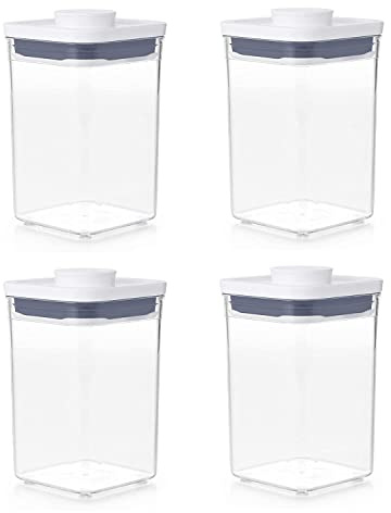 OXO Good Grips POP-behållare – lufttät matförvaring – 1,1 Qt fyrkant (set med 4) för brunt socker och mer