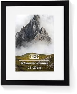 KHG Premium-Bilderrahmen 24x30 cm schwarz, stabile Glasfront, für Zuhause | hochwertiges Passepartout & MDF-Holzrahmen für Fotos, Poster, Zertifikate & Collagen, vielseitig einsetzbar