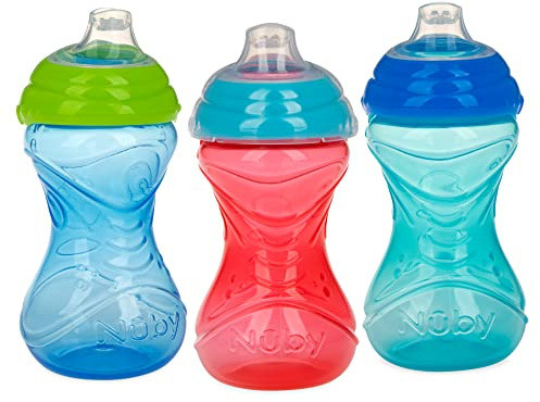 Nuby Clik-It Soft Spout No-Spill Easy Grip Sippy Cup for Boys - 3 Count (Pack of 1) 10 Oz - 6+ Months
