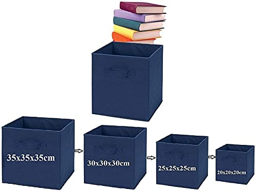 A406 3x Fabric Foldable Square storage Box Canvas Storage Collapsible Folding Box Cubes Box Toys box (Medium-25x25x25cm, Navy)