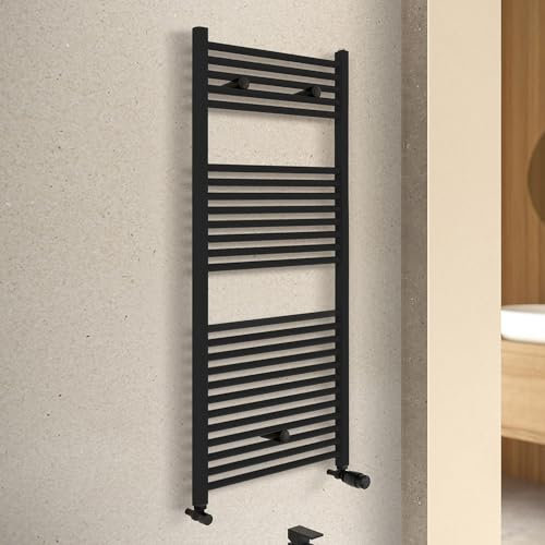 Termoarredo design Nero opaco 500x1230 Interasse 450 mm INCLUDE kit valvole, detentore e raccordi multistrato
