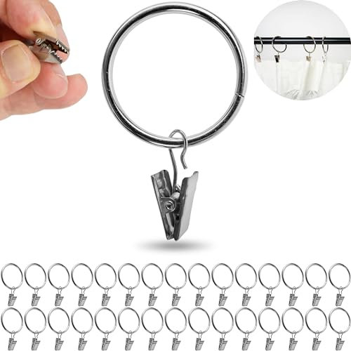 Morsetti da Tenda con Anelli, 30 pezzi, in Argento, Ø 42 mm esterno, Ø 35 mm interno, clip multiuso per bastoni tende, anelli per tende con ganci, clip per tende ad anelli, anelli tende, ganci a clip