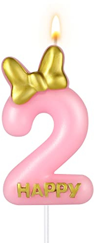 5,8cm Candele Numero Rosa, Carino Candele di Compleanno Numero con Fiocco Candele di Compleanno per Ragazze Compleanno Anniversario Feste (2)