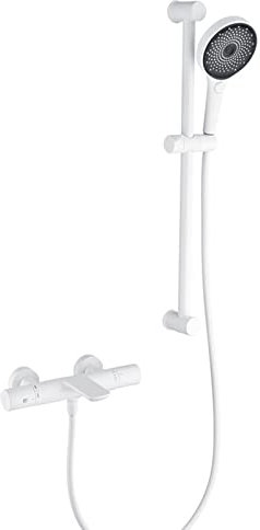 Wannenarmatur Thermostat mit Brause Duscharmatur Wandmontage Weiß Brausegarnitur Messing Mischbatterie Badewanne Thermostat