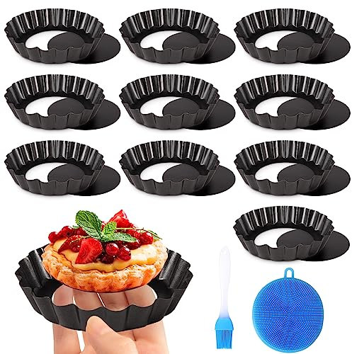 Frasheng 10 Pezzi Stampo Crostata Fondo Amovibile, , 4 Pollici/10 cm, Stampi per Crostatine Acciaio al Carbonio, Antiaderenti Forme Per la Cottura di Dolci