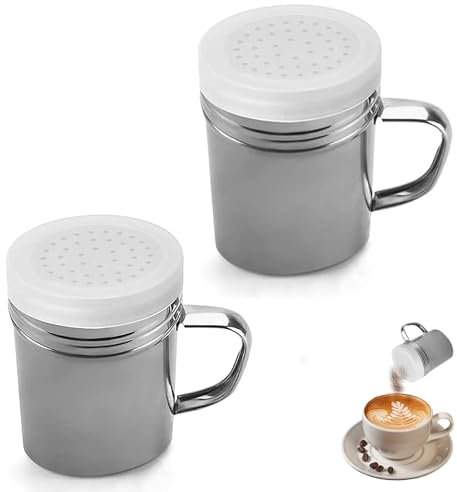 Belvanr Espolvoreadores de Acero Inoxidable 2 Cocteleras de Polvo de Acero Inoxidable con Mango con Tapa Espolvoreador Bote Tamizador Acero Colador de Harina Tamiz de Harina para Hornear
