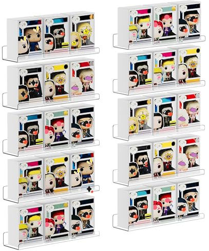 upsimples 10 Pack Acrylic Shelves Wall Organizer and Storage, 15 Display Shelf for Figure, Toy Cars, Perfume, Kids Bookshelf for Bedroom, Nursery, Craft Room, Clear