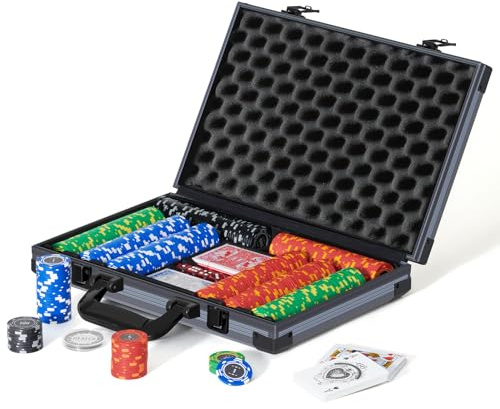 Boyzhood Set di 400 fiches da poker in argilla da 14 grammi, con custodia da viaggio Deluxe, chip numerate, set da poker per il gioco d'azzardo Texas Holdem Blackjack.
