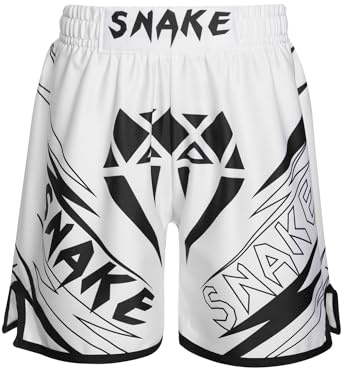 Freebily Kinder Jungen MMA Box Shorts Muay Thai Kickboxen Kurze Hose Trainingshose zum K1 Boxen Käfigkämpfen Lauf- Kampfkunst Kampfsport Weiß&Snake 134-140