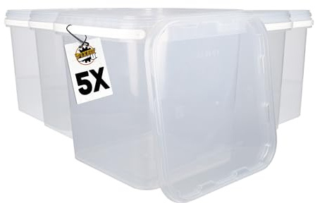 FixedByU 5 Eimer mit Deckel 5 Liter transparent eckig Plastikeimer lebensmittelecht luftdicht und stabil Leereimer mit Henkel und Deckel geeignet für Lebensmittel, Chemikalien, Waschpulver, Klebstoffe