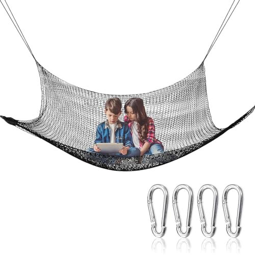 Climbing Cargo Net, Double Layers Heavy-Duty Toughness Playground Safety Net, Anti-Fall Protection Rope Net with 4 Extra Safety Hooks for Garden Playground Backyards, Children's Playground Game Safety