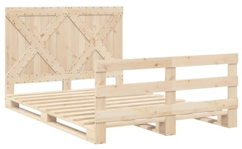 vidaXL Massivholzbett, Holzbett Bett mit Kopfteil Fußteil, Bettrahmen mit Lattenrost, Palettenbett Doppelbett Schlafzimmerbett, 160x200cm Kiefer