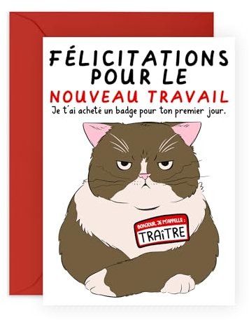 Central 23 Carte De Félicitations Pour Un Nouvel Emploi – TRAîTRE – Carte De Voeux Chat – Carte Depart Collegue – Carte D'Adieu Pour Femme Homme Humour – Livré Avec Autocollants